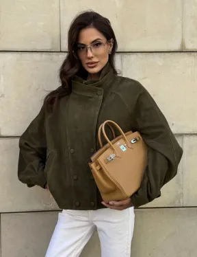 Женский замшевый блейзер - стойка воротник