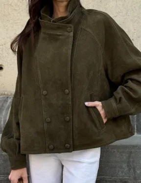 Женский замшевый блейзер - стойка воротник