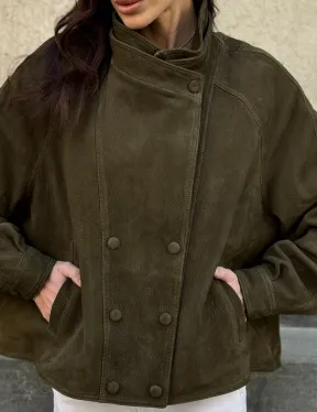 Женский замшевый блейзер - стойка воротник