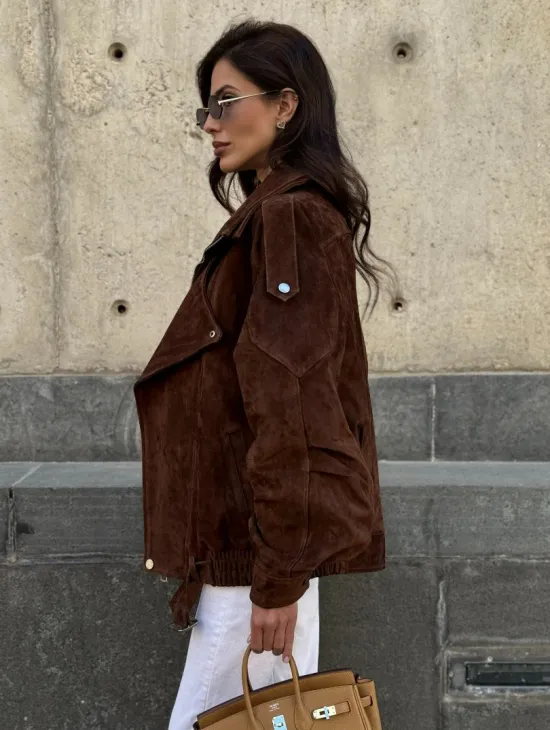 Винтажная куртка - бомбер из замши в коричневом цвете