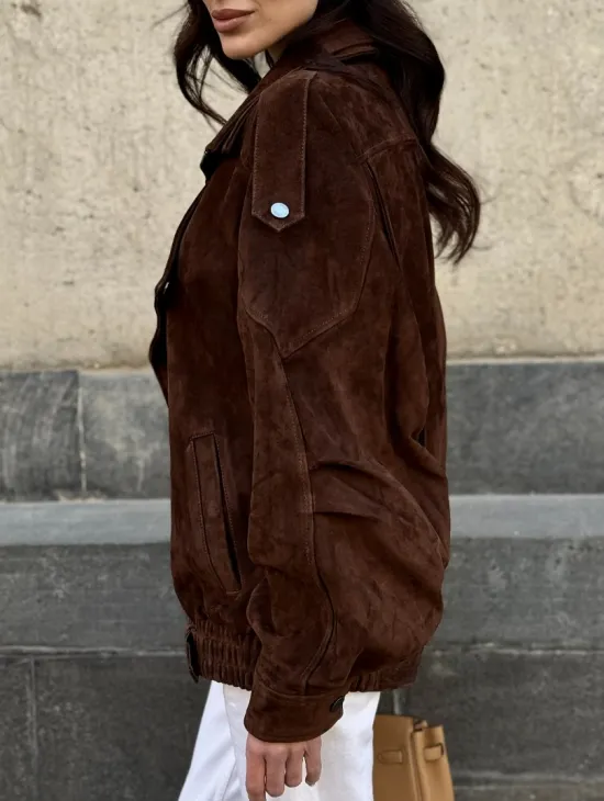 Винтажная куртка - бомбер из замши в коричневом цвете