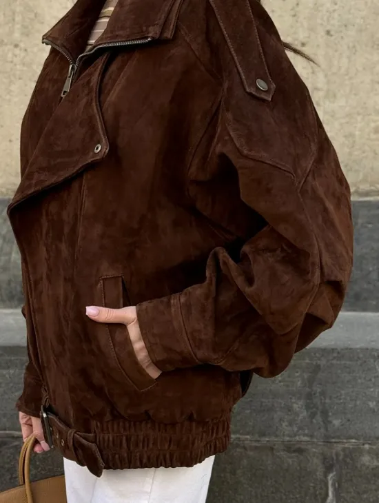 Винтажная куртка - бомбер из замши в коричневом цвете