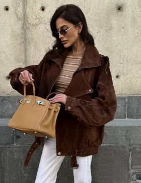 Винтажная куртка - бомбер из замши в коричневом цвете