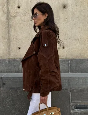 Винтажная куртка - бомбер из замши в коричневом цвете