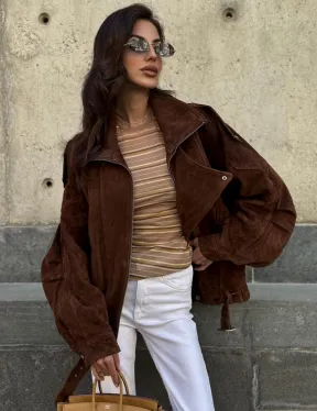 Винтажная куртка - бомбер из замши в коричневом цвете
