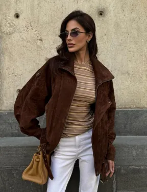 Винтажная куртка - бомбер из замши в коричневом цвете