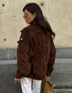 Винтажная куртка - бомбер из замши в коричневом цвете