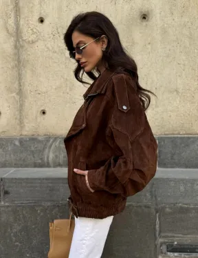 Винтажная куртка - бомбер из замши в коричневом цвете