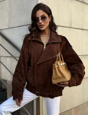 Винтажная куртка - бомбер из замши в коричневом цвете