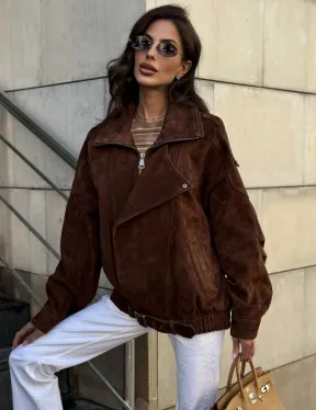 Винтажная куртка - бомбер из замши в коричневом цвете