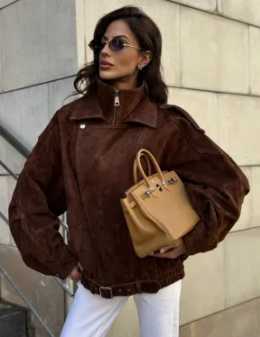 Винтажная куртка - бомбер из замши в коричневом цвете