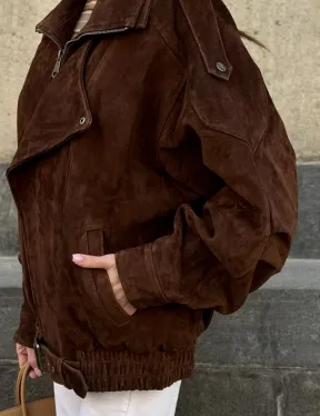 Винтажная куртка - бомбер из замши в коричневом цвете