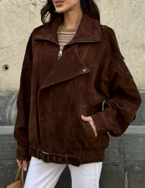 Винтажная куртка - бомбер из замши в коричневом цвете