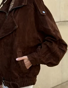 Винтажная куртка - бомбер из замши в коричневом цвете