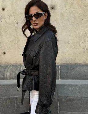 Красивая черная кожаная куртка - рубашка из кожи Joomba