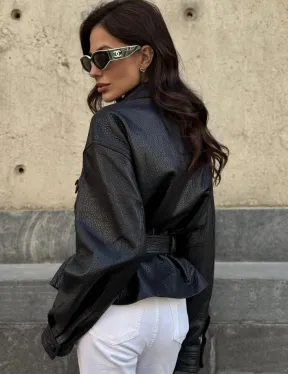 Красивая черная кожаная куртка - рубашка из кожи Joomba