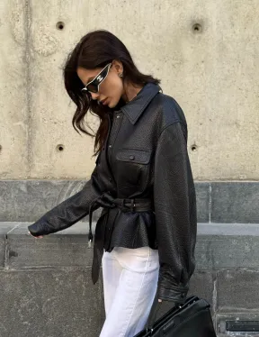 Красивая черная кожаная куртка - рубашка из кожи Joomba