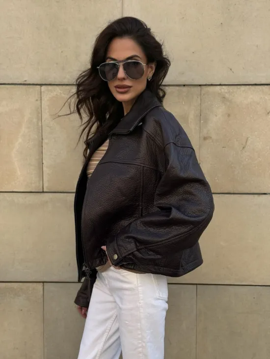 Короткая куртка оверсайз из натуральной кожи Joomba