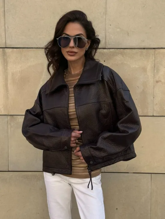 Короткая куртка оверсайз из натуральной кожи Joomba