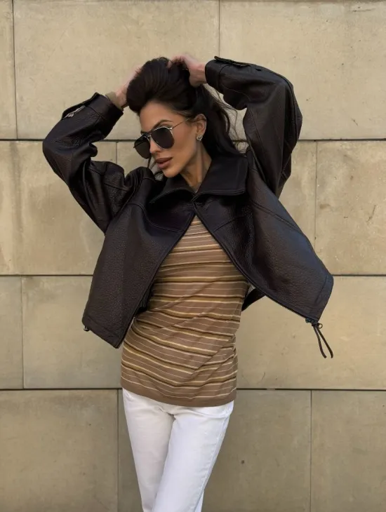 Короткая куртка оверсайз из натуральной кожи Joomba