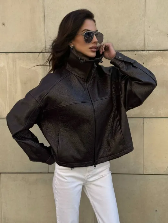 Короткая куртка оверсайз из натуральной кожи Joomba