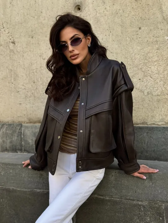 Кожаная коричневая куртка Retro Vintage