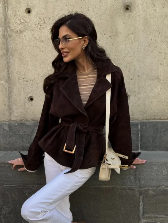 Жакет - куртка из замшевой кожи LUX с поясом