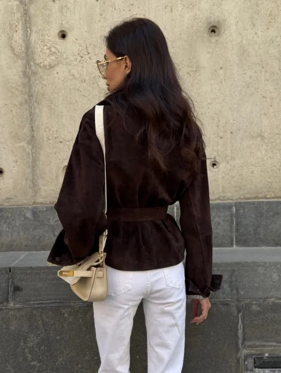 Жакет - куртка из замшевой кожи LUX с поясом