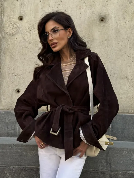 Жакет - куртка из замшевой кожи LUX с поясом