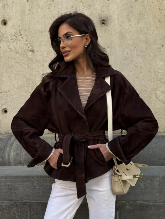 Жакет - куртка из замшевой кожи LUX с поясом