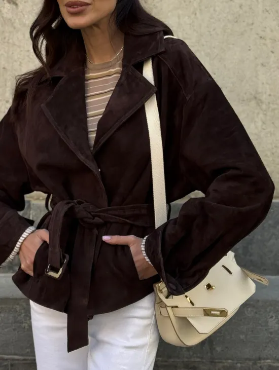 Жакет - куртка из замшевой кожи LUX с поясом