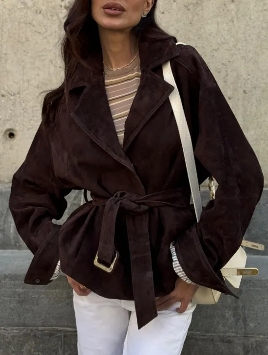 Жакет - куртка из замшевой кожи LUX с поясом