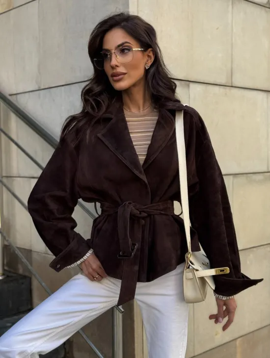 Жакет - куртка из замшевой кожи LUX с поясом