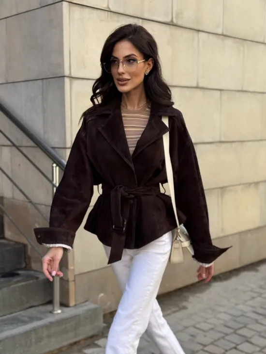 Жакет - куртка из замшевой кожи LUX с поясом