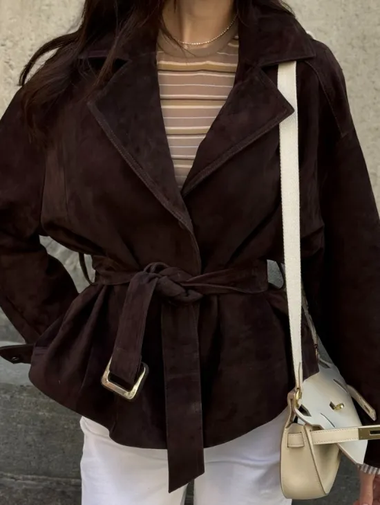 Жакет - куртка из замшевой кожи LUX с поясом