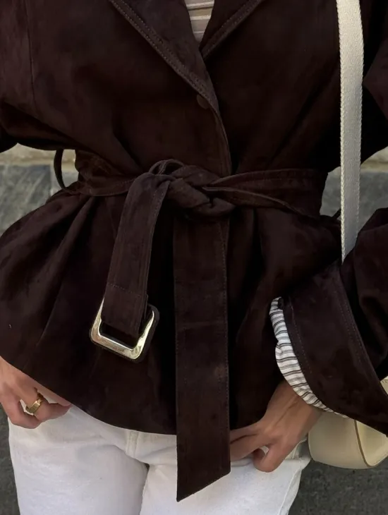 Жакет - куртка из замшевой кожи LUX с поясом