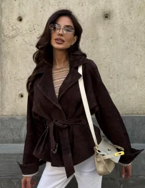 Жакет - куртка из замшевой кожи LUX с поясом