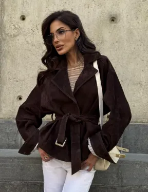 Жакет - куртка из замшевой кожи LUX с поясом