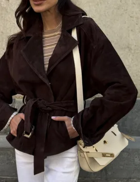 Жакет - куртка из замшевой кожи LUX с поясом