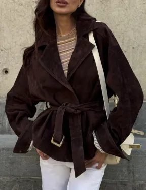 Жакет - куртка из замшевой кожи LUX с поясом