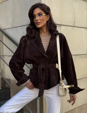 Жакет - куртка из замшевой кожи LUX с поясом