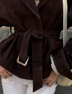 Жакет - куртка из замшевой кожи LUX с поясом