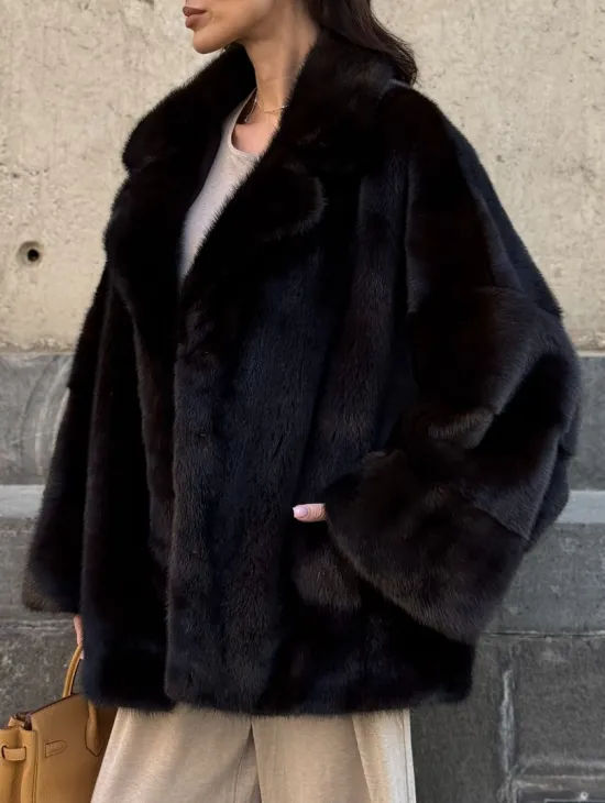 Норковая шуба в цвете махагон