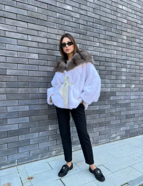 Белое норковое пончо с капюшоном из куницы