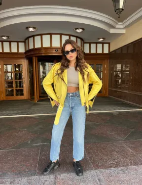 Желтая косуха из натуральной кожи