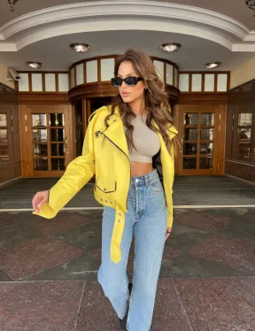 Желтая косуха из натуральной кожи