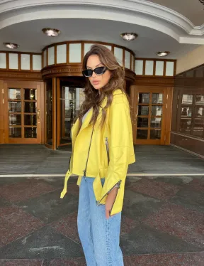 Желтая косуха из натуральной кожи