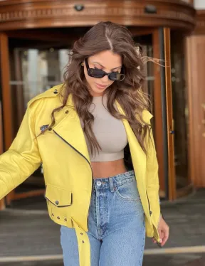 Желтая косуха из натуральной кожи