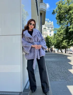 Норковое пончо из меха голубой норки