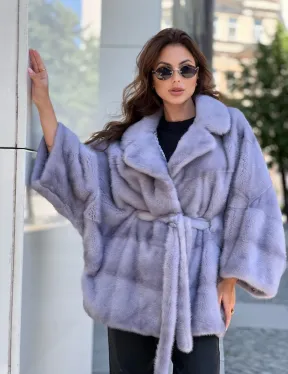 Норковое пончо из меха голубой норки